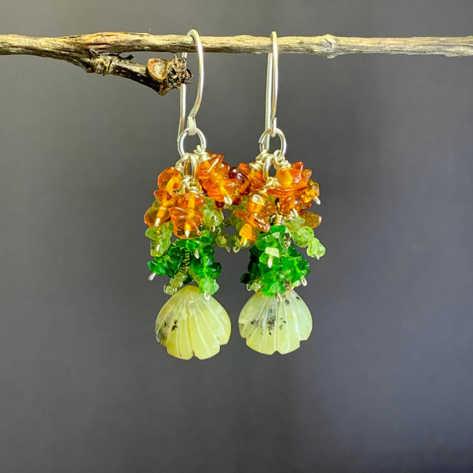 Lemon Sea Shell Earrings. Gemstone Cluster Earring Jewelry. Handmade Dangle Earrings. CVAG