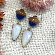 Load image into Gallery viewer, Blue Lapis and Moonstone Acorn Dangle Earrings in Silver - Coral and Vine Co
