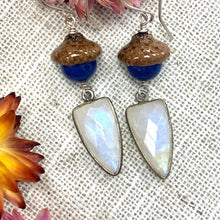 Load image into Gallery viewer, Blue Lapis and Moonstone Acorn Dangle Earrings in Silver - Coral and Vine Co
