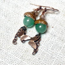 Load image into Gallery viewer, Copper Butterfly Earrings with Green Aventurine Acorn Gems - Coral and Vine Co
