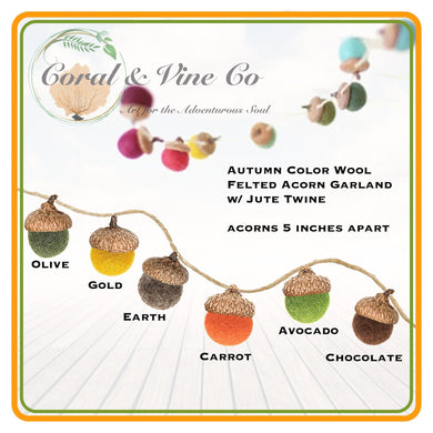 Felt Acorn Garland. Holiday Decorations. Birthday Garland. Rustic Decor. - Coral and Vine Co