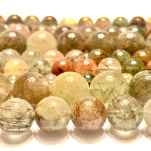 Load image into Gallery viewer, Green Red Rutilated Quartz Gemstone Smooth Round Beads - Coral and Vine Co
