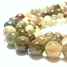 Load image into Gallery viewer, Green Red Rutilated Quartz Gemstone Smooth Round Beads - Coral and Vine Co
