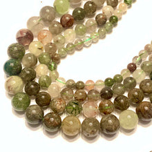 Load image into Gallery viewer, Green Red Rutilated Quartz Gemstone Smooth Round Beads - Coral and Vine Co
