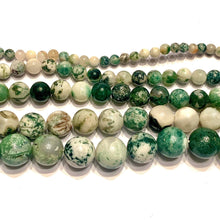 Load image into Gallery viewer, Green White Moss Tree Agate Gemstone Smooth Round Beads - Coral and Vine Co
