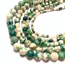 Load image into Gallery viewer, Green White Moss Tree Agate Gemstone Smooth Round Beads - Coral and Vine Co
