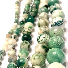 Load image into Gallery viewer, Green White Moss Tree Agate Gemstone Smooth Round Beads - Coral and Vine Co
