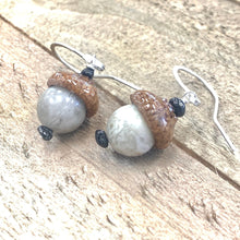 Load image into Gallery viewer, Grey Acorn Earrings with Black Spinal in Silver - Coral and Vine Co
