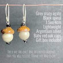 Load image into Gallery viewer, Grey Acorn Earrings with Black Spinal in Silver - Coral and Vine Co
