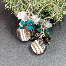 Load image into Gallery viewer, Turquoise Cluster Earrings with Shell Carved Boulder Opals
