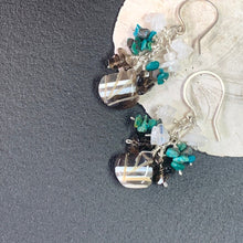 Load image into Gallery viewer, Turquoise Cluster Earrings with Shell Carved Boulder Opals
