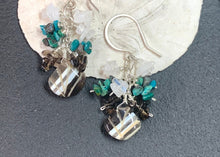 Load image into Gallery viewer, Turquoise Cluster Earrings with Shell Carved Boulder Opals
