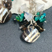 Load image into Gallery viewer, Turquoise Cluster Earrings with Shell Carved Boulder Opals
