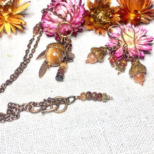 Load image into Gallery viewer, Natural Sunstone &amp; Spinal Jewelry Set. Acorn Necklace &amp; Earrings in Copper - Coral and Vine Co
