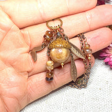 Load image into Gallery viewer, Natural Sunstone &amp; Spinal Jewelry Set. Acorn Necklace &amp; Earrings in Copper - Coral and Vine Co
