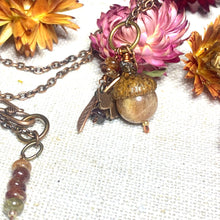 Load image into Gallery viewer, Natural Sunstone &amp; Spinal Jewelry Set. Acorn Necklace &amp; Earrings in Copper - Coral and Vine Co
