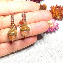 Load image into Gallery viewer, Natural Sunstone &amp; Spinal Jewelry Set. Acorn Necklace &amp; Earrings in Copper - Coral and Vine Co

