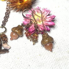 Load image into Gallery viewer, Natural Sunstone &amp; Spinal Jewelry Set. Acorn Necklace &amp; Earrings in Copper - Coral and Vine Co
