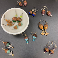 Load image into Gallery viewer, Silver Bumble Bee Earrings with Green Aventurine Acorns - Coral and Vine Co
