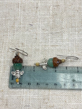 Load image into Gallery viewer, Silver Bumble Bee Earrings with Green Aventurine Acorns - Coral and Vine Co
