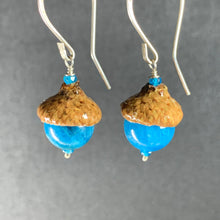 Load image into Gallery viewer, Teal Apatite Fairie Earrings w/ Acorn Caps in Silver - Coral and Vine Co
