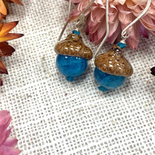 Load image into Gallery viewer, Teal Apatite Fairie Earrings w/ Acorn Caps in Silver - Coral and Vine Co
