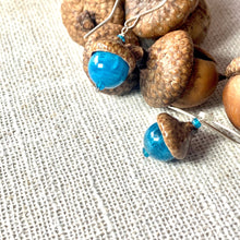 Load image into Gallery viewer, Teal Apatite Fairie Earrings w/ Acorn Caps in Silver - Coral and Vine Co
