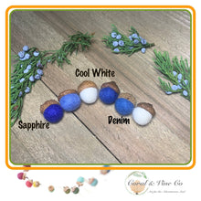 Load image into Gallery viewer, Wall Garland Blue &amp; White Felted Wool Acorns - Coral and Vine Co
