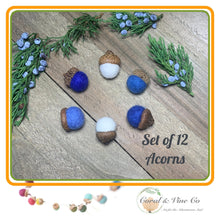 Load image into Gallery viewer, Wall Garland Blue &amp; White Felted Wool Acorns - Coral and Vine Co

